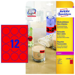 Avery Zweckform 63, 5 mm-es Avery Zweckform A4 íves etikett címke, neon piros színű (25 ív/doboz) (L7670R-25) - cimke-nyomtato