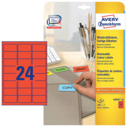 Avery Zweckform 63, 5*33, 9 mm-es Avery Zweckform A4 íves etikett címke, piros színű (20 ív/doboz) (L6034-20) - cimke-nyomtato
