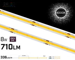 24LED Banda LED COB 320LED M , 24V , 8W , 4000K , 760lm , IP20 , Cri90 , 8mm 2oz Cooper Versiune PRO