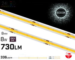 24LED Banda LED COB 320LED M , 24V , 8W , 6000K , IP66 , 760lm , Ra80 , 8.3mm 2oz Cooper Versiune PRO