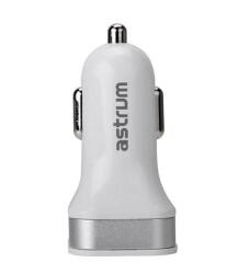 Astrum CC340 (új verzió) fehér autós töltő 4.8A 2USB microUSB adatkábellel