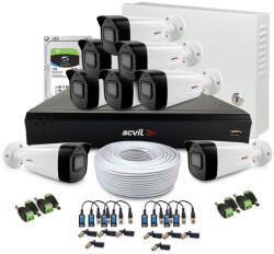 Acvil Sistem supraveghere exterior complet Acvil Pro ACV-C8EXT40-4K, 8 camere, 4K, IR 40 m, 2.8 mm, audio prin coaxial (ACV-C8EXT40-4K)