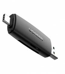 UGREEN CM304 2az1-ben USB-A és USB-C csatlakozós kártyaolvasó fekete (80191) (80191)