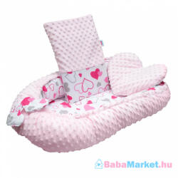 NEW BABY Luxus babafészek párnával és paplannal New Baby Minkyből rózsaszín szívecskék - babamarket