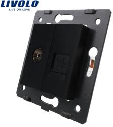 LIVOLO Priza dubla televizor + priza internet Livolo, Negru, C7-1VC-12 (C7-1VC-12)