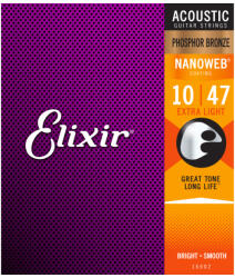 Elixir 16002 NanoWeb Extra Light Acoustic foszforbronz 10-47