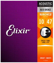Elixir 11002 NanoWeb Extra Light Acoustic 80/20 bronz 10-47