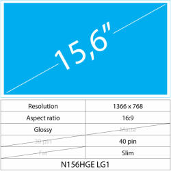 Notebook LCD 15.6 LCD Slim Fényes 40 pin HD, Glossy