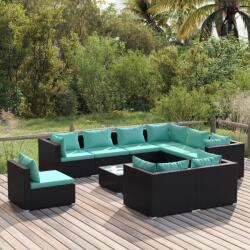 vidaXL Set mobilier de grădină cu perne, 10 piese, negru, poliratan (3102649)