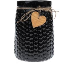 4-Home Vază din ceramică Wood heart negru, 12 x 17, 5 cm
