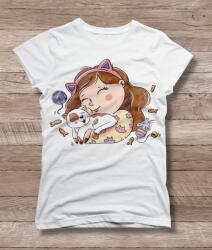 Детска тениска 'Момиче и котенце' - бял, l