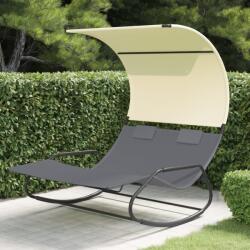 vidaXL Șezlong balansoar plajă dublu cu baldachin, gri/crem, textilenă (317588)