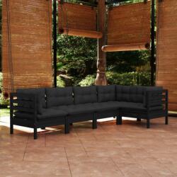 vidaXL Set mobilier grădină cu perne, 5 piese, negru, lemn de pin (3096386) - vidaxl