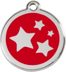Red Dingo Rozsdamentes csillag mintás acél biléta piros - dogshop