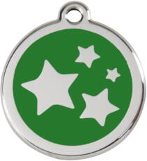 Red Dingo Rozsdamentes csillag mintás acél biléta zöld - dogshop