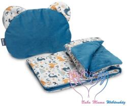 Velvet/pamut kétoldalas macifüles párna és takaró szett - Kék dínó
