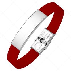 BALCANO - Piros színű bőr karkötő, gravírozható, téglalap alakú nemesacél fejrésszel / 21 cm