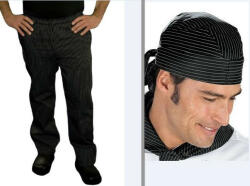 Egochef SZETT: Nadrág és fejkendő EGOchef - vékony fehér csíkok, 4XL