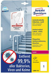 Avery Etikett AVERY L8001-10 210x297mm antimikrobiális fehér 10 címke/doboz 10 ív/doboz (L8001-10) - team8