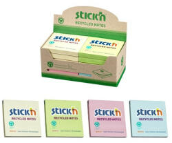 Stick N Öntapadó jegyzettömb STICK'N 78x78mm újrahasznosított pasztel mix 4x3x100 lap (21433)