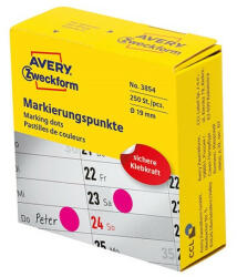 Avery Etikett AVERY 3854 öntapadó jelölőpont adagoló dobozban pink 19mm 250 jelölőpont/doboz (3854) - team8