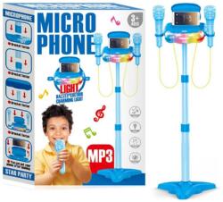 Microfon dublu cu baterii, suport si functia de redare a melodiilor mp3, albastru (NBN0005031)