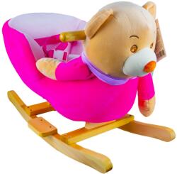 Calut balansoar pentru bebelusi, realizat din lemn si plus, ursulet roz, 60 x 34 x 45 cm (NBN000XL512)