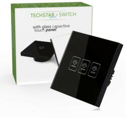 Techstar Intrerupator Touch Techstar® TG02, Sticla Securizata, Design Modern, Iluminare LED, 3 Faze, Negru
