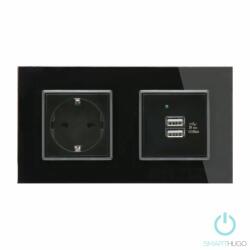 Smarthugo Dupla Sorolt Fekete Üvegkeretes Konnektor + Dupla USB Csatlakozó