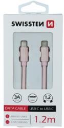 SWISSTEN Adatkábel textil bevonattal, USB-C/USB-C, 1.2 m, Rozé arany (71527205)