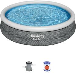 Bestway BELVEDERE Rattan hatású felfújható peremű puhafalú medence szett 366 cm x76 cm