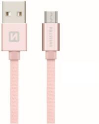 SWISSTEN Adatkábel textil bevonattal, USB/mikro USB, 0.2 m, Rozé arany (71522105)