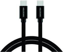 SWISSTEN adat- és töltőkábel textil bevonattal, USB-C/USB-C 2 m, fekete (71528201)