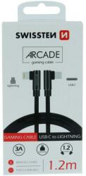 SWISSTEN Arcade gaming adatkábel textil bevonattal, USB-C/lightning, 1, 2 m fekete (71529900)