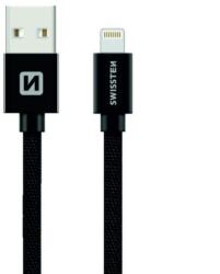SWISSTEN Adatkábel textil bevonattal, USB/lightning, 0.2 m, Fekete (71523101)