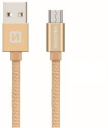 SWISSTEN Adatkábel textil bevonattal, USB/mikro USB, 0.2 m, Aranyszín (71522104)