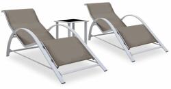 vidaXL Șezlonguri de plajă, 2 buc. , cu masă, gri taupe, aluminiu (310538)