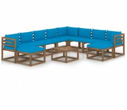 vidaXL Set mobilier de grădină, 11 piese, cu perne albastru deschis (3067576)