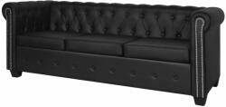 vidaXL Canapea Chesterfield cu 3 locuri, piele artificială, negru (242370) Canapea