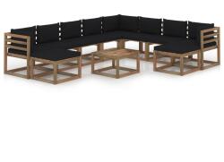 vidaXL Set mobilier de grădină, 11 piese, cu perne negre (3067579)