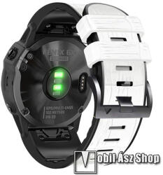 Okosóra szíj - FEHÉR - PU bőr külső / szilikon belső - Krokodilbőr minta, 132mm + 90mm hosszú, 26mm QUICKFIT csatlakozó - Garmin Fenix 3 / 3 HR / 5X / 5X Plus / 5X Plus Sapphire / 6X / 6X Sapphire / 6