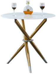 TEMPO KONDELA Étkezőasztal/dohányzóasztal, fehér/gold króm arany, átmérő 80 cm, DONIO - smartbutor
