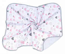 MTT Textil takaró - Fehér alapon rózsaszín szívecskék - babatappancs