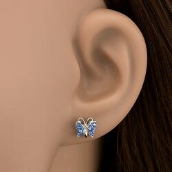 Ekszer Eshop 925 ezüst fülbevaló - pillangó kék szárnyakkal