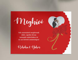  Meghívó egyoldalas piros szívecskés design-nal egyedi szöveggel nyomtatva