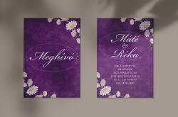  Meghívó kétoldalas lila virágos design-nal egyedi szöveggel nyomtatva