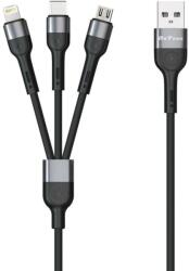 DeTech Кабел за зареждане DeTech DE-C41, 3 в 1, Micro USB, Lightning, Type-C, 1.0m, Черен - 40204