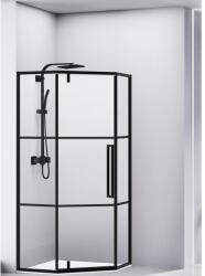 Belform Infinity 27CB2934 ötszögletű zuhanyparaván, 1 csuklós ajtó, 6 mm-es üveg, fekete csíkokkal, matt fekete profil, 90x90x200 cm (27CB2934)