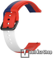  Okosóra szíj - FEHÉR / KÉK / PIROS - szilikon - 88mm + 130mm hosszú, 22mm széles - SAMSUNG Galaxy Watch 46mm / Watch GT2 46mm / Watch GT 2e / Galaxy Watch3 45mm / Honor MagicWatch 2 46mm