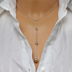 Ekszer Eshop 925 ezüst nyaklánc - kígyó mintás lánc, különböző méretű gyöngyökkel